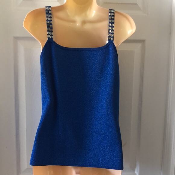 Michelle Antonelli 2pc Blue Sparkle Knit Top Set Woman Size Large Embellished - Picture 4 of 13